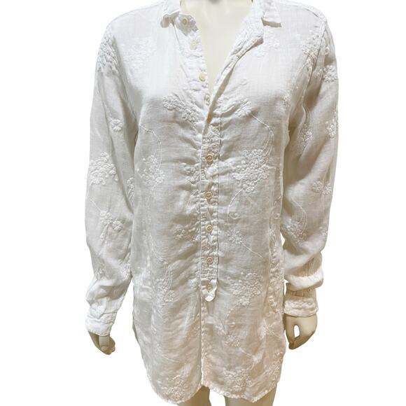 CP Shades Floral Embroidered White Linen Tunic Top Tunics Pockets XS - Picture 2 of 11